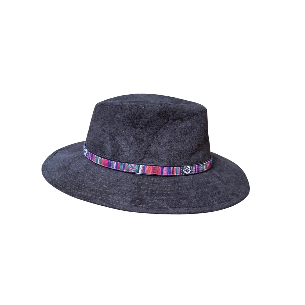 Scala Pronto‎ Fedora Hat Womens Black Faux Suede Boho Tribal Band SIZE One Size